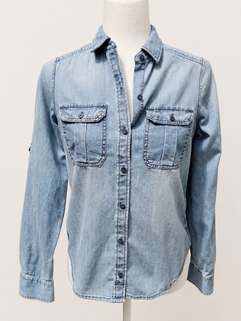 Express XS Light Wash Chambray Button Down Shirt Western